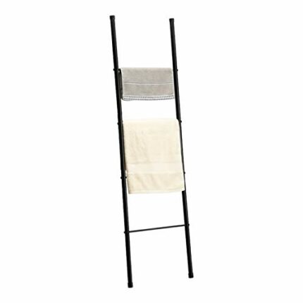 BEJOY Field 4-Layer Metal Towel Ladder, Standing Towel Rack, Wall-Leaning Display Stand, Bathroom Decoration, Black