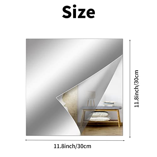 Fowecelt Acrylic Mirror Tiles Stick - 4pcs Mirror Full Length for Walls, Stick on Mirrors for Wardrobe Doors, Self Adhesive Mirror for Home Gym,