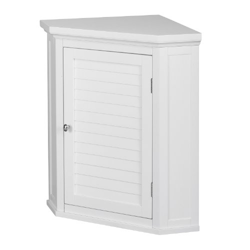 VERSANORA Teamson Home Wooden Bathroom Wall Cabinet, Corner Bathroom Cabinet, Removable Wall Cabinet, One Door and Interior Shelf, White, Glancy