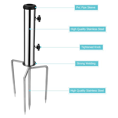 Inground Umbrella Stand Anchor with 4 Spike, Stainless Steel Grass Sun Umbrella Ground Stake, Outdoor in Ground Parasol Base Mount, Metal Patio U