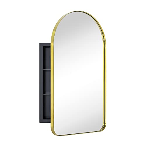 EGHOME Brushed Gold Arched Recessed Bathroom Medicine Cabinet with Mirror Stainless Steel Metal Framed Rectangular Bathroom Cabinet with Mirror 1
