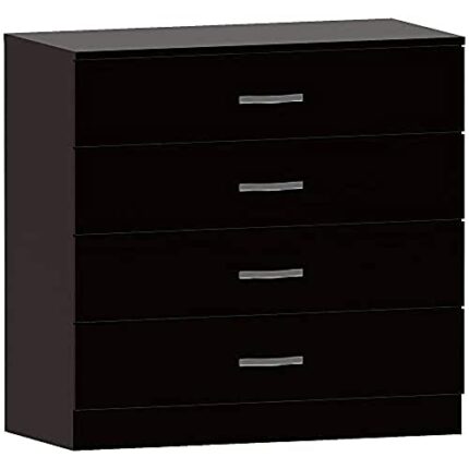 Vida Designs Black Chest of Drawers, 4 Drawer With Metal Handles and Runners, Unique Anti-Bowing Drawer Support, Riano Bedroom Furniture