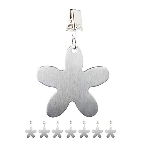 Relaxdays Tablecloth Weights, Pack of 8 Clips, Curtain Clamps, in-& Outdoors, Stainless Steel, Flower, Silver, Floral, 8.5 x 6 cm