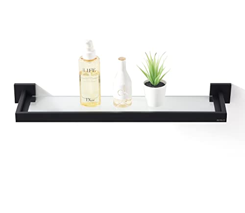 BUVELOT Bathroom Glass Shelf,Rectangular Glass Shower Shelf Black Wall Mounted,Tempered Safety Ultra Clear Glass Shelf 8mm Thickness, Matte Black