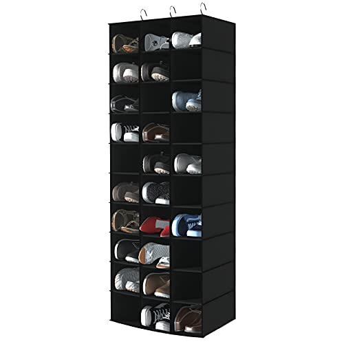 Libeder Hanging Closet Organizers 30 Section Shoe Shelves, Shoe Storage Hanging Shoe Rack, Space Saving Shoe Holder Grey