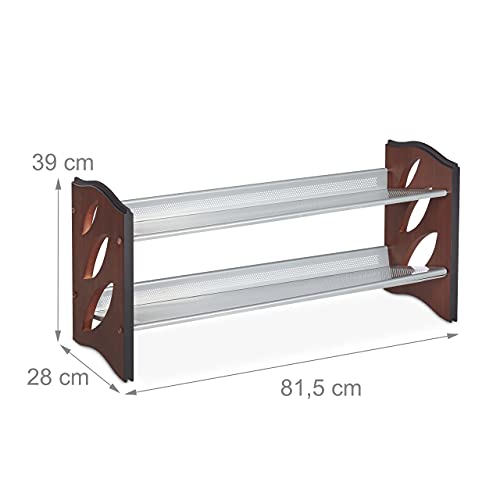 Relaxdays Stackable Shoe Rack for Hallway and Hallway - 2 Tier for 8 Pairs of Shoes, MDF, 39 x 81.5 x 28 cm, Brown/Silver