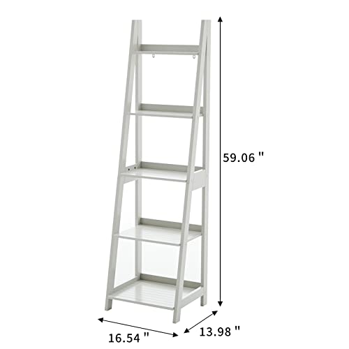 Hoorlang 5-Tier Ladder Shelf Wood Bookshelf,Modern Storage Shelf, for Living Room, Bedroom, Kitchen,Easy Assembly, Light grey HLLS01G