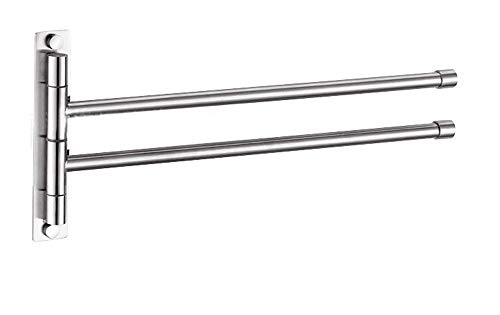 BTSKY™ New Wall-Mounted Stainless Steel Bathroom Kitchen Towel Rack Holder with Extra Long 2 Bars Swivel Bars
