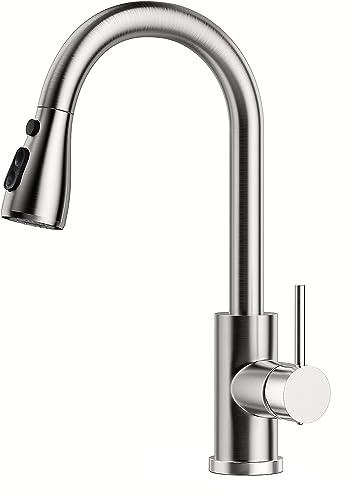Kitchen Sink Taps Mixer with Pull Out Spray, Single Handle High Arc Commercial Stainless Steel Kitchen Faucet Suitable for UK Standard Fittings B