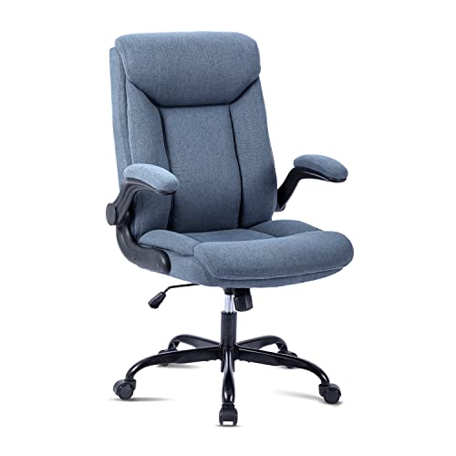 MZLEE Executive Office Chair, Ergonomic Computer Desk Chair PU Leather Swivel Work Chair with Flip-up Armrest, Adjustable Height, Comfy for Offic