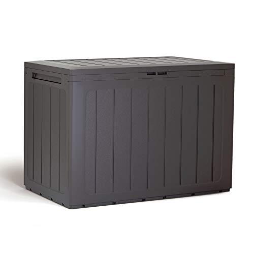 Prosperplast ZA1215 Garden Chest 190 Litres Woodebox Plastic in Anthracite 78 x 43.3 x 55 cm, Small