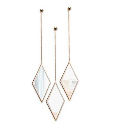 Ytwmzzz Mirror Wall Decor, Gold Mirror, Hanging Mirror, Decorative Mirror, Diamond Shaped Modern Mirror Aesthetic Mirror Art for Bedroom Living R