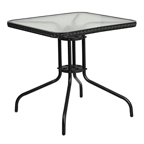 Flash Furniture Patio Table, Aluminum, Steel, Metal, Glass, Plastic, Clear Top/Gray Rattan, 1 Pack