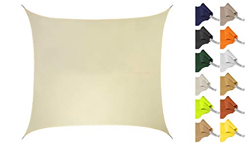 Kookaburra 3.6m Square Water Resistant Garden Patio Sun Shade Sail Canopy 96.5% UV Block with Free Rope(Ivory)