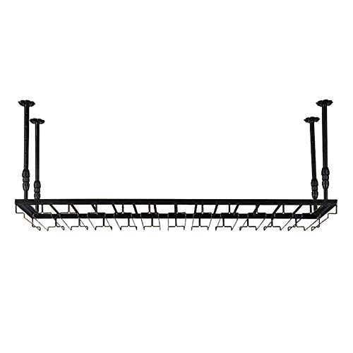 EYLINK Ceiling Wrought Iron Wine Rack, Inverted Goblet Cup Holder, Bar Restaurant Decoration Rack Display Rack, Height And Spacing Adjustable, Bl
