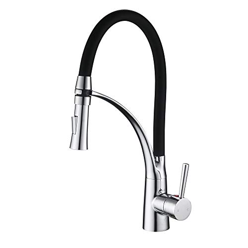 Heable Pull Down Kitchen Sink Mixer Tap with Dual Function Sprayer, Single Lever Swivel Spout Kitchen Taps with Black Silicone Hose, Available Ch