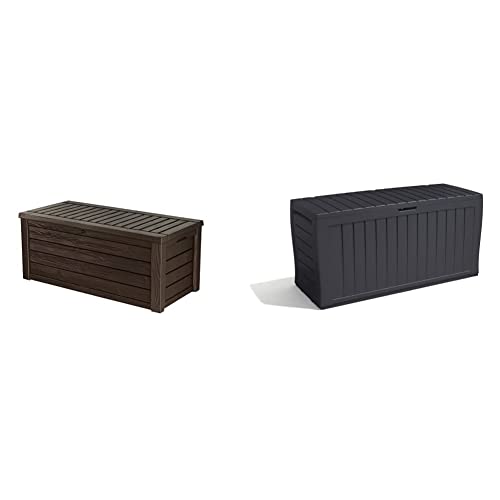 Keter 247660 Westwood 570L Outdoor Storage Box - Brown & Marvel+ 270L Outdoor Garden Storage Box Garden Furniture - Graphite Grey