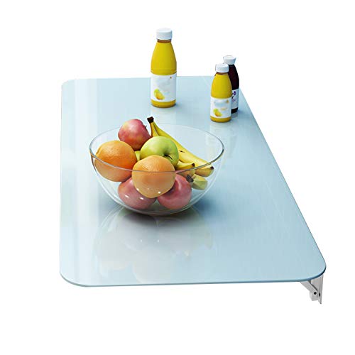 OUYOXI Tempered Glass Folding Shelf Multifunction Small Apartment Wall Mounted Fold Down Table for Study Computer Kitchen Dining Table (Color : W