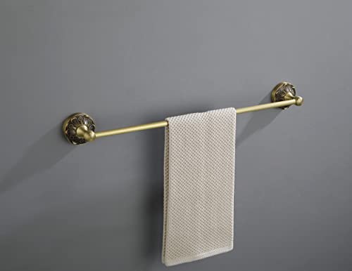 Lucyound Brass Bath Towel Rail 60cm, Vintage Single Towel Bar, Petal Carving Series Wall Mounted Bathroom Accessories, Antique Gold