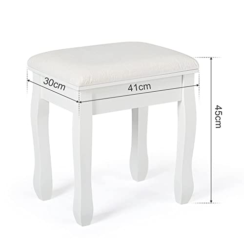 Meerveil Dressing Table Stool, White Soft Padded MDF Wood Vanity Stool Baroque Printing Stool, 41 x 30 x 45cm