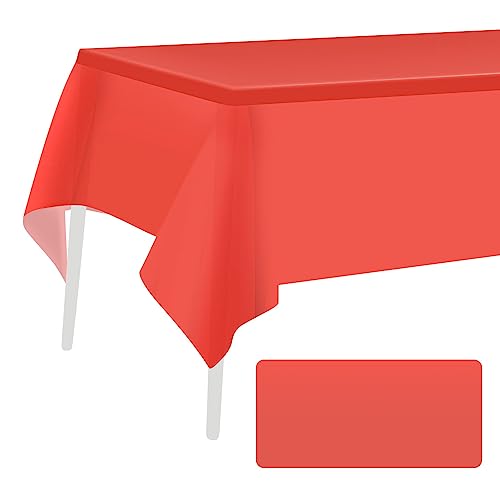 HXMJIED Rectangle Red Table Cover, 137 x 274 cm Party Rectangle Tablecloth, Wipeable Red Table Cover for Indoor or Outdoor Picnic, Baby Shower, W