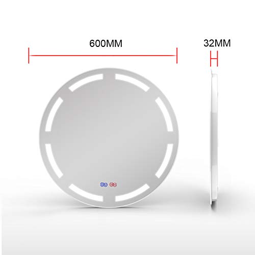 Round Illuminated LED Light Bathroom Mirror Backlit with Sensor Touch Control,Dustproof Anti-Fog, 3 Colors, Warm White/Neutral/Cool White, 600X60