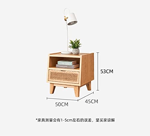 JJZXD Solid Wood Log Color Bedside Table Simple Rattan Nordic Small Cabinet Storage Cabinet 40 * 50cm Wide Bedroom Dresser