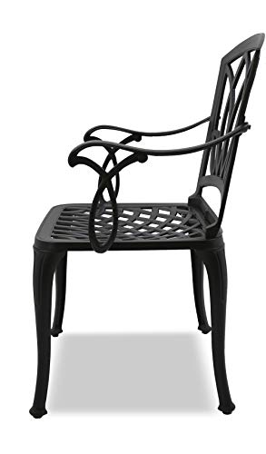 Homeology POSITANO Garden & Patio Table & 2 Large Chairs with Armrests Cast Aluminium Bistro Set - Black