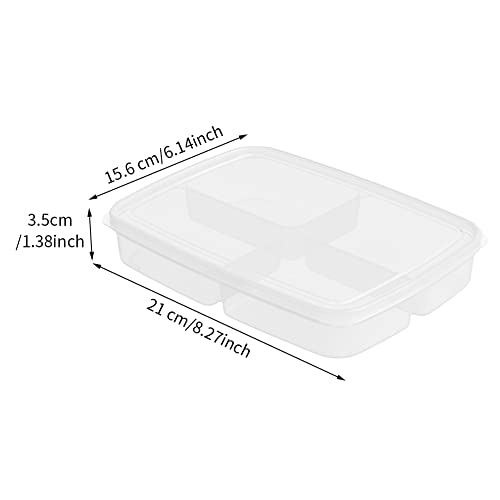 Kisbeibi Divided Veggie Tray with Lid Stackable Vegetable Storage Square Appetizer Relish Serving Platter,Reusable Bento Box 4-Compartment Food C