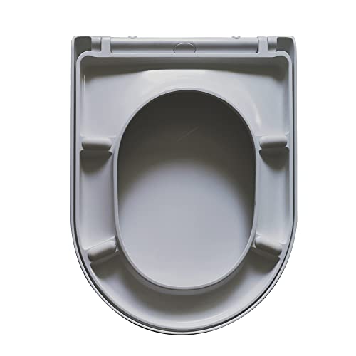 RAM ONLINE Grey Soft Close Toilet Seat D Shape Quick Release Anti Bacterial Soft Close D Shape Bathroom WC Toilet Seat