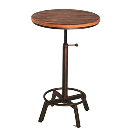Topower Industrial Pub Table 23.6" Round Wood Top Adjustable Height 30.3"-35.4" with Handle Copper Bar Table