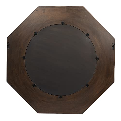 Creative Co-op Hexagonal Carved Wood Framed Wall Mirror, Walnut