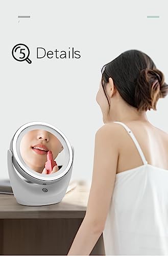 OTCPP Lighted Magnifying Mirror,4.5" Rechargeable Double Sided Lighted Makeup Mirror with 3 Colors, 1x/5x 360°Rotation Touchscreen Cosmetic Mirro