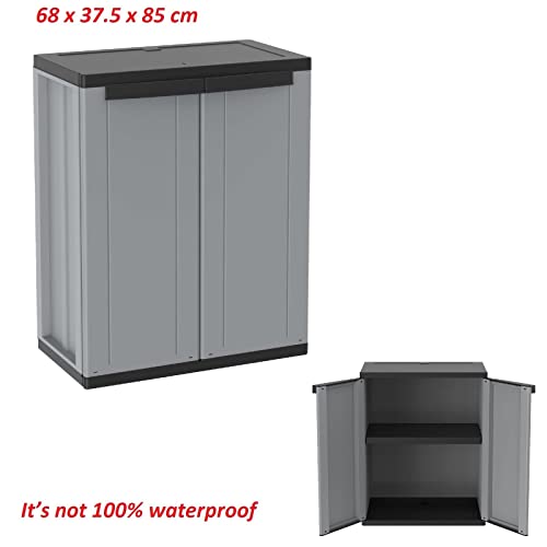 Garden Storage Cabinet with 1 Shelf Outdoor Patio Terrace Backyard Cupboard Storage Locker Rack Utility Cabinet Organiser Grey and Black