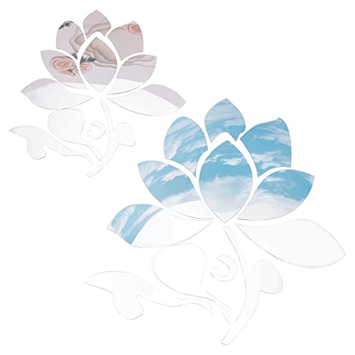 CREATCABIN 3D Acrylic Mirror Lotus Flower Wall Sticker Wall Art Decals Self Adhesive Removable Eco-Friendly For Home Bedroom Living Room Bathroom