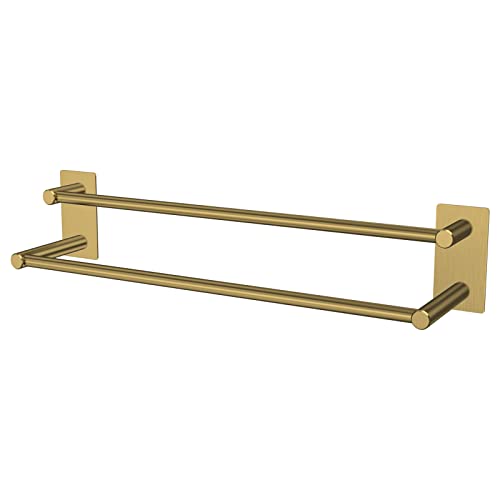 Towel Rail, No Drilling Bathroom Towel Rail, Self Adhesive Wall Mounted Double Hand Towel Holder Made of 304 Brushed Stainless Steel for Bathroom