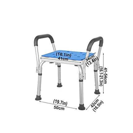 Bath Stools,Shower Chair with Armrest Height Adjustable 41-54 cm Bathroom Stool for Seniors Shower Stool Pregnant Shower Seat Non-Slip Bathroom A