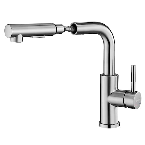 Kitchen Taps Mixer with Pull Out Spray, LONHEO 304 Stainless Steel Kitchen Tap, 360-degree Rotation Single Handle Kitchen Faucet, 2 Outlet Modes,