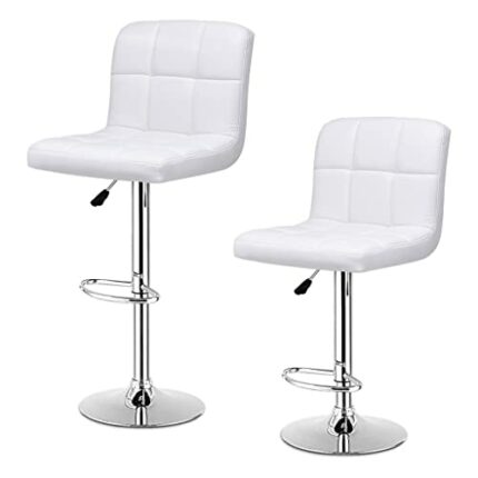 WALNUT Set Of 2 Bar Stools PU Leather Adjustable Barstool Swivel Pub Chairs White