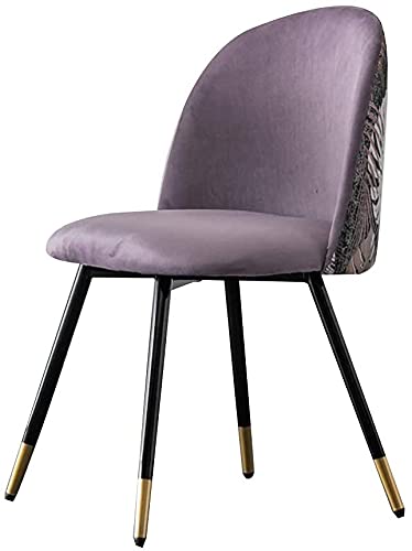 Kitchen Dining Chairs Flannel Embroidery Office Chair with Metal Legs Velvet Seat and Backrests,Living Room Lounge Chair (Color : Purple)