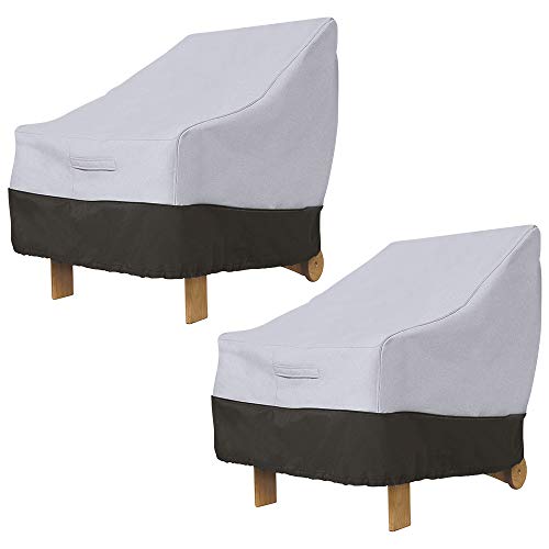 FOUNDOVE 2PCS Patio Chair Cover Waterproof for Garden Deep Seat Lounge Chair, Veranda High Back Armchair Sofa Furniture Covers (96.5 * 89 * 79cm,