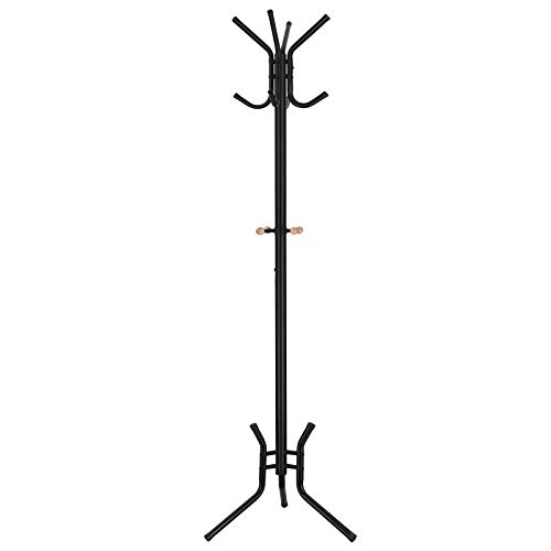 SONGMICS Metal Coat Rack, Clothes Stand, Hat Handbag Hanger, 182 cm Tall Hall Tree, Black RCR19B