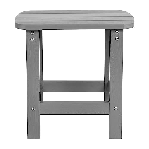 Flash Furniture Charlestown All-Weather Poly Resin Wood Commercial Grade Adirondack Side Table, Polystyrene, Gray, Set of 1