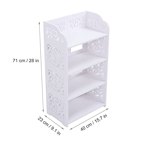 Carved Shoe Cabinet, 4 Tiers White Corner Shoe Cabinet Modern Multifunctional Hollow Carved Shoes Rack Wood Shoes Storage Rack Organising Shelf f