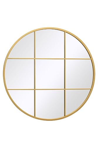 MirrorOutlet The Circulus - Solid Gold Metal Framed Window Modern Round Circular Wall Mirror 31" X 31" (80CM X 80CM) Silver Mirror Glass with Bla