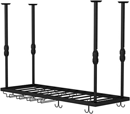 EMISOO Ceiling Wine Rack with Glass Holder, Hanging Wine Storage Display Racks Shelf Glass Rack Wine Bottle Holder for Under Cabinet, Kitchen, Ba