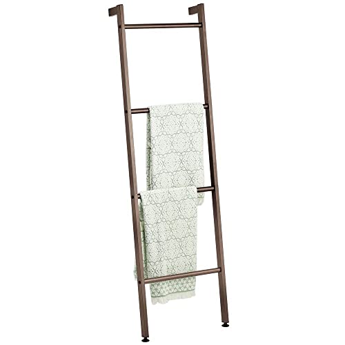 mDesign Metal Wall-Leaning Towel Ladder for Bathroom - 4-Level Decorative Ladder Rack and Towel Holder - Rustic Bath Towel Storage Stand for Mode
