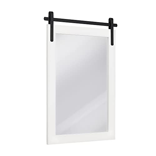 KARTOOSH White Farmhouse Wall Mirror Barn Door Style Rectangle Solid Wood Frame Mirror Rustic Wall Mounted Mirror for Bathroom, Entryway, Living