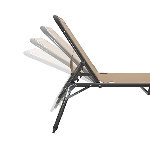 Homecall XXL Aluminium Sun Lounger, Textilene Fabric, 200 x 70 cm, Max Load 150 kg - Beige