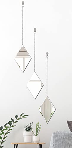 LYLDACER Yanliff Diamond Shape Decorative Wall Mirror.Set of 3,Hanging Chain Frameless Mirror. 8X13inches,Small Decor Mirror.